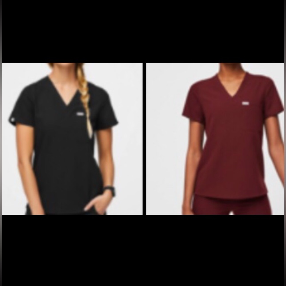 Figs Catarina Scrub Top Set Burgundy and Black size Large